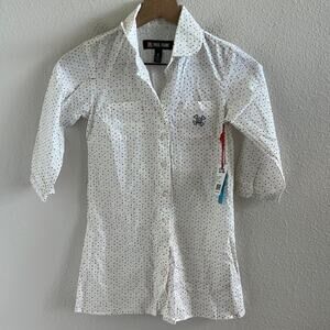 NWT Paul Frank Heart Polka Dot Cotton Sleep Dress Front Button Collar Nostalgic